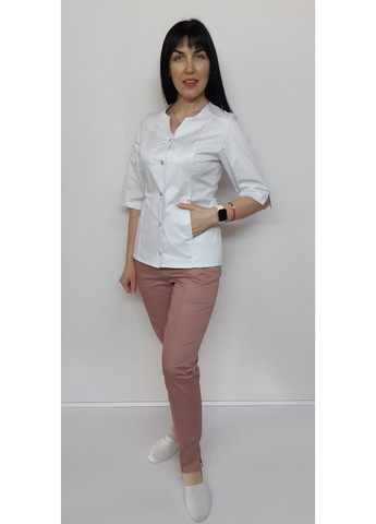 Костюм жіночий медичний Мілан стрейч-котон на гудзиках три чверті рукав 64, Білі бордові штани No Brand (361360306)