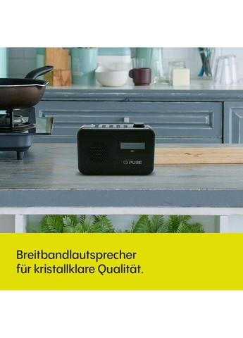 Радио портативное DAB+/FM с Bluetooth 5.1, LCD-дисплеем, питание от сети или батареек, радиоприемник с часами черный Pure (371644645)