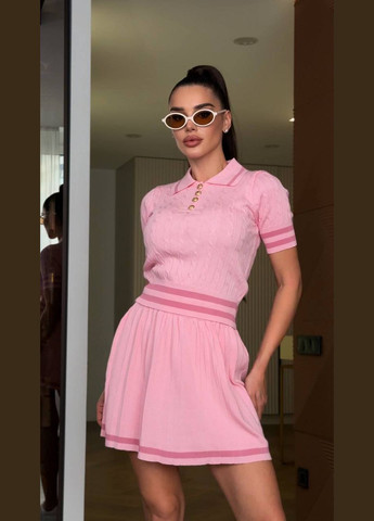 Рожевий трикотажний комплект поло+міні-спідничка Simply sexy