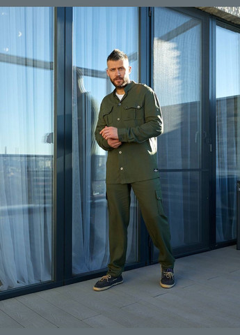 Оливковий (хакі) демісезонний чоловічий костюм з сорочкою, брючний No Brand