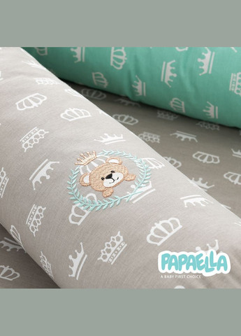 Набір бортик-валик захисний у ліжечко Papaella 120x15 см + 60x15 см бавовна м'ята/корона бежевий IDEIA (333819578)