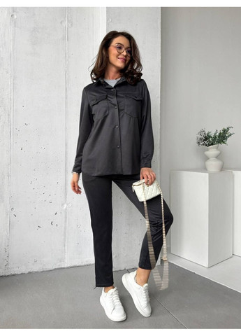 Жіночий прогулянковий костюм із трикотажного замшу з рубашкою та прямими штанами Україна (352710232)