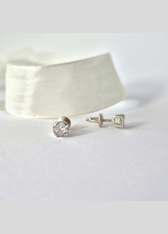 Серебряные сережки гвоздики на закрутках с Белым камнем 5 мм серебро 925 пробы 609 No Brand (306741615)