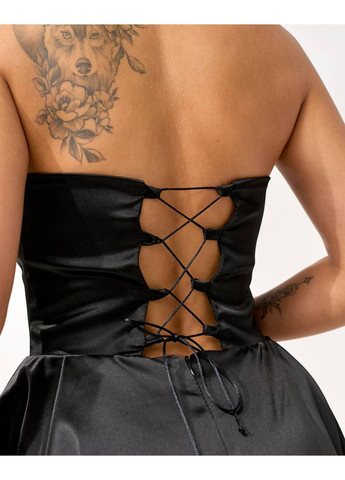 Чорна святковий атласне плаття з корсетною посадкою та подвійною спідницею — заміри в описі силуетна DK/DL Мода без кордонів однотонна