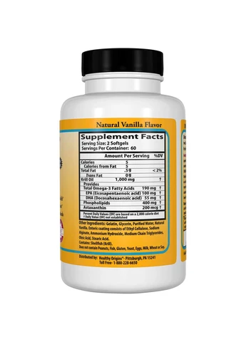 Масло криля, Krill Oil, ваниль, 500 мг, 120 капсул Healthy Origins (322064551)