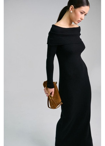 Черное праздничный нежное платье с открытыми плечами и эластаном для идеальной посадки (2824) Triko Bakh