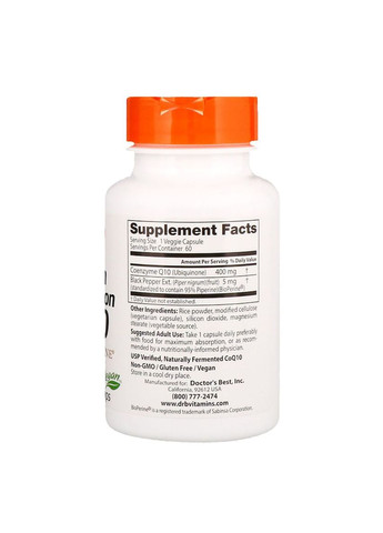 Коэнзим Q10 Высокой Абсорбации 400 мг, BioPerine,, 60 желатиновых капсул Doctor's Best (326054099)