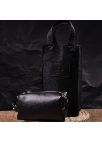 Косметичка среднего размера из гладкой кожи на молнии Украина 16764 Черная Grande Pelle (366881271)