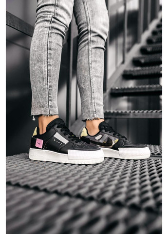 КРОССОВКИ ЖЕНСКИЕ NIKE AIR FORCE 1 TYPE 354 BLACK WHITE 2 НАЙК АИР ФОРС 1 ПРЕМИУМ No Brand чёрные демисезоны (368861846)