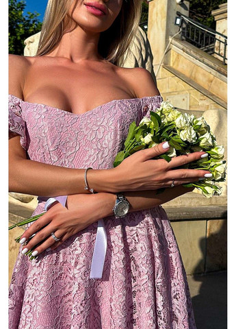 Розовое вечернее платье корсетное гипюровое 24046 розовая Tanita-Romario