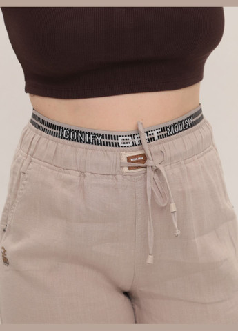 Брюки женские бежевые широкие льняные на резинке CARMITO Палаццо (329854067)