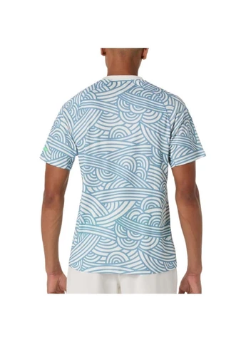 Комбінована чоловіча футболка padel court all over print ss top білий блакитний Asics