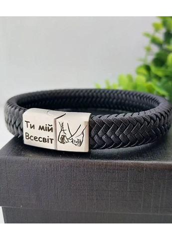 Шкіряний чоловічий браслет плетений чорний з магнітною застібкою 20см No Brand (302453579)