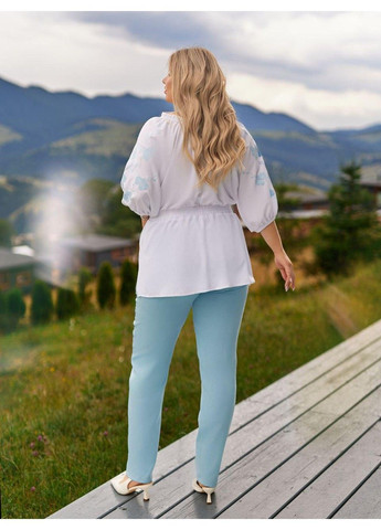 Костюм з блузою, з накатом, " ОРХІДЕЯ " мод ВДЖВ- 1031, білий+блакитний, 56-58 No Brand (355469540)