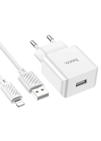 Сетевое зарядное устройство HOCO C106A 10.5W с кабелем Lightning 1 м Белый No Brand C106A Leisure (401165807)