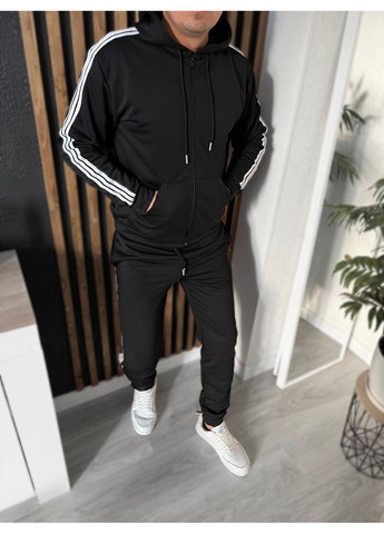 Черный демисезонный костюм спортивный мужской петля двунитка,не кошлатится,штаны и кофта с лампасами Україна