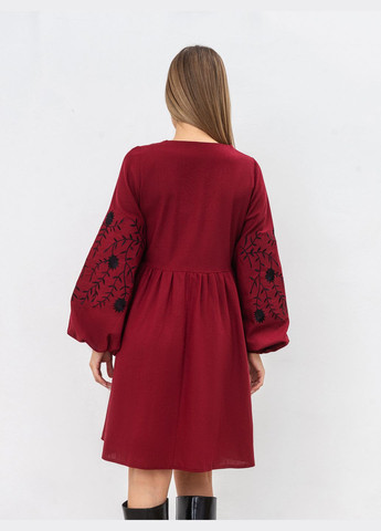 Бордова сукня з вишивкою Romashka з малюнком