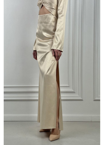 Світло-бежева вечірня, святковий, коктейльна плаття максі з вирізом CHICLY однотонна