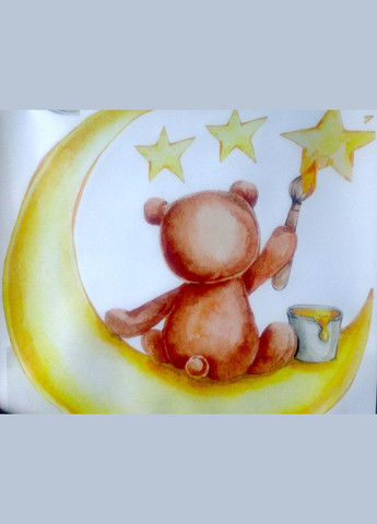 Вінілові наклейки на стіну Ведмедик на місяці малює зірки (лист 40 х 60 см) Б394-40 No Brand (302242419)