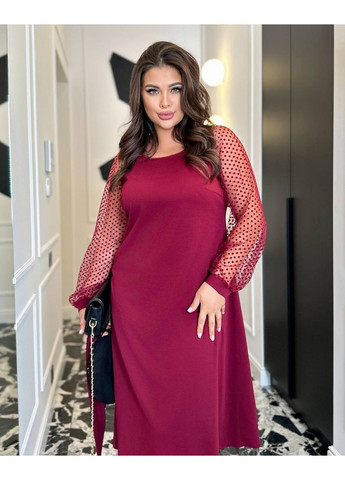 Бордова сукня з мереживними рукавами, колір бордовий Fashion