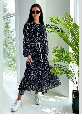 Черное повседневный, кэжуал платье с пышной юбкой Seventeen с цветочным принтом