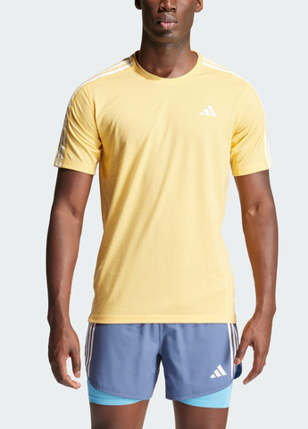 Оранжевая футболка own the run 3-stripes adidas
