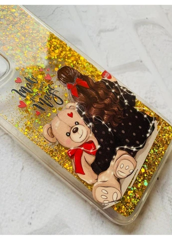 Чохол з плаваючими блискітками на Samsung Galaxy A05s (A057) Золотий:: Дівчина з ведмедиком (принт 188) CASE CONTROL (360702573)