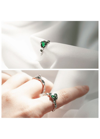 Колечко Поклик Лісу вінтажний ельфійський з зеленим камінцем тендітне химерне каблучка в стилі фентезі кокетт fairycore ретро No Brand (309041831)