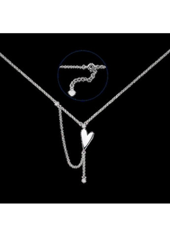 Комплект срібний подовжене Серце сережки пусети та кольє з білими фіанітами Каштан (342335265)