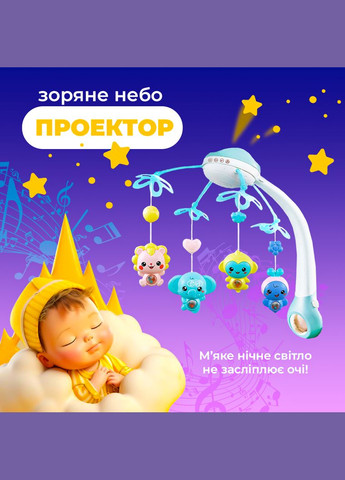Мобіль дитячий акумуляторний на ліжечко з проектором NeoBaby, музична карусель 3в1 на ліжечко, рожевий No Brand (300076204)