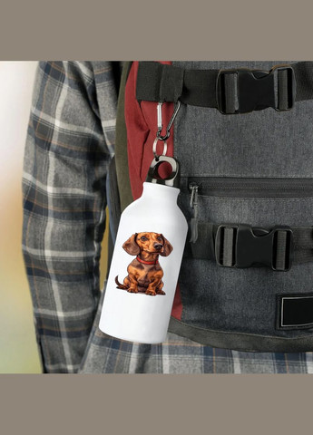 Фляга (бутылка) для воды с карабином Собака (Туристическая, Для кемпинга, Для спорта) #31 500 мл Белый No Brand (323639539)