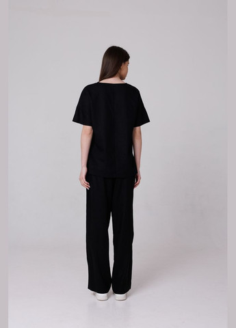 Чёрная женская чёрная блуза с вышивкой из льна mktl5259/3 Modna KAZKA