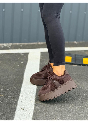 Женские кроссовки тёплые шоколад на высокой подошве замша барашек на меху холодная осень зимние сникерсы No Brand коричневые зима (366666072)