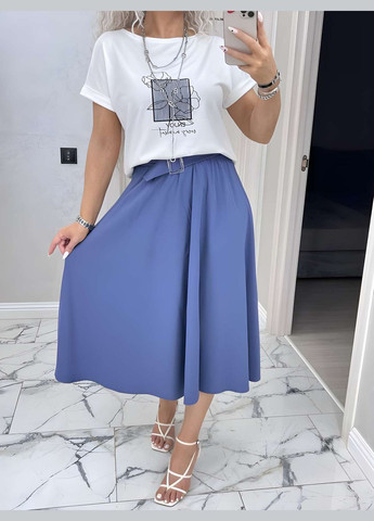 Синяя офисная, повседневная, кэжуал однотонная юбка + пояс женская длинная меди 42-56 графит (темно-серый) No Brand