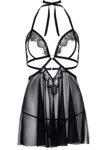 Сорочка бебі-дол з відкритими чашками Lace and mesh babydoll & panty Black, стрінги - CherryLove Leg Avenue (339868068)