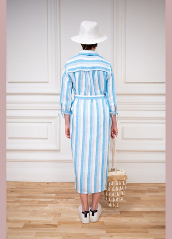Голубое льняное платье в голубую полоску в морском стиле гвен Dolcedonna