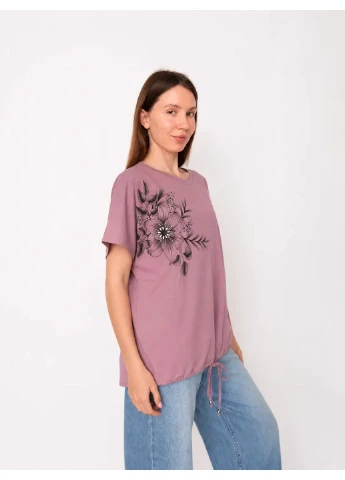 Женская футболка с цветочным принтом Оливковый M (6536) Pink Daisy - (394967505)