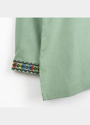 Хакі (оливкова) демісезонна вишиванка для хлопчика з довгим рукавом квітковий орнамент dexter's