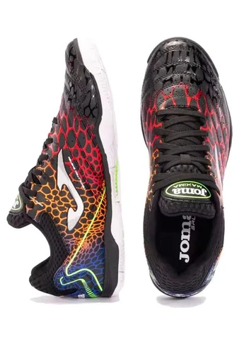 Цветные футзалки фибиртек черный красный чел Joma