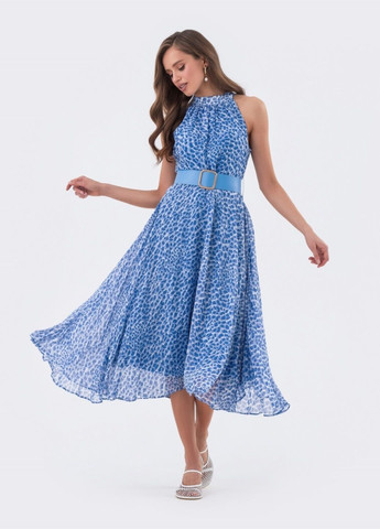 Блакитна блакитна сукня-кльош в анімалістичний принт без рукавів Dressa