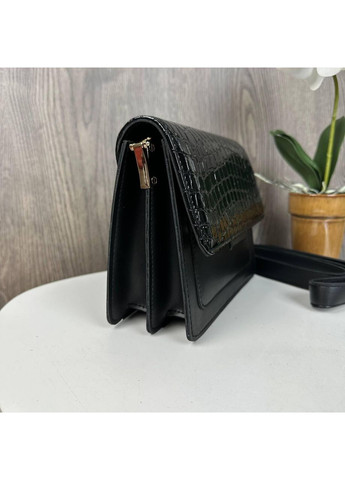Жіноча міні сумочка клатч рептилія лакова чорна екошкіра ProDobro (363260097)