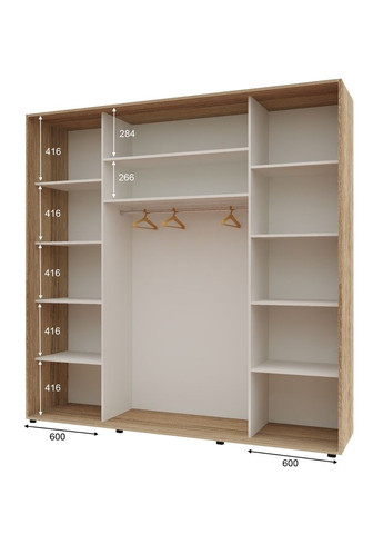 Шкаф-купе трехдверный Комфорт Мебель 230*60*220 см Натуральный 3 двери ДСП Макси Комфорт Меблі (360435866)