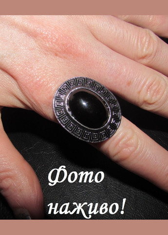 Каблучка грецький орнамент із чорним каменем під агат, безрозмірна, 2487 No Brand (347629115)