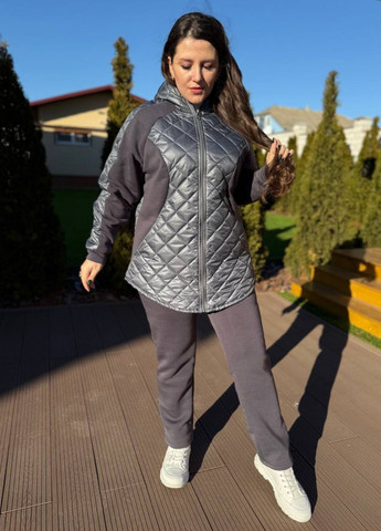 Базовий повсякденний демісезонний костюм двійка: стьобана курточка на блискавці з капюшоном + штани Tik-Tak (362539652)