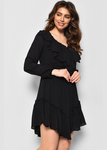 Черное кэжуал платье женское черного цвета баллон Let's Shop с цветочным принтом