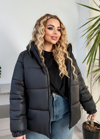 Чорна демісезонна куртка жіноча демісезонна з капюшоном на синтепоні No Brand