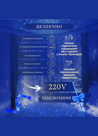 Гірлянда-штора світлодіодна 240 LED розмір 2*2 м, синій GarlandoPro (316721906)