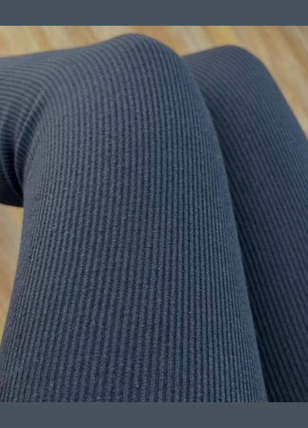 Трендовые демисезонные лосины на флисе на высокой посадке, тёплые черные лосины в рубчик No Brand 137-1 (311463078)