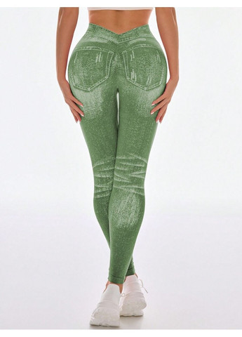 Зеленые демисезонные леггинсы спортивые SHEIN
