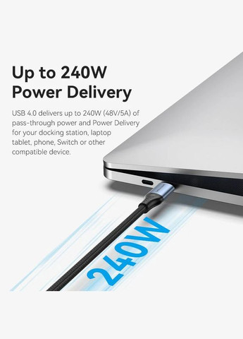 Кабель USB 4.0 TypeC M-M, 1.0 м 240W (50V/5A) 8K60Hz Thunderbolt 4 Gray Aluminum Alloy Vention (315142603)